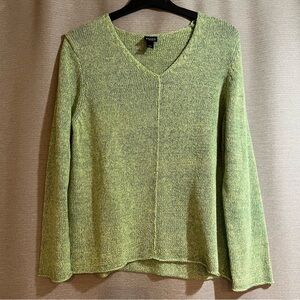 Eileen Fisher Cotton Linen Blend V-Neck Top Sweater Medium Transitional